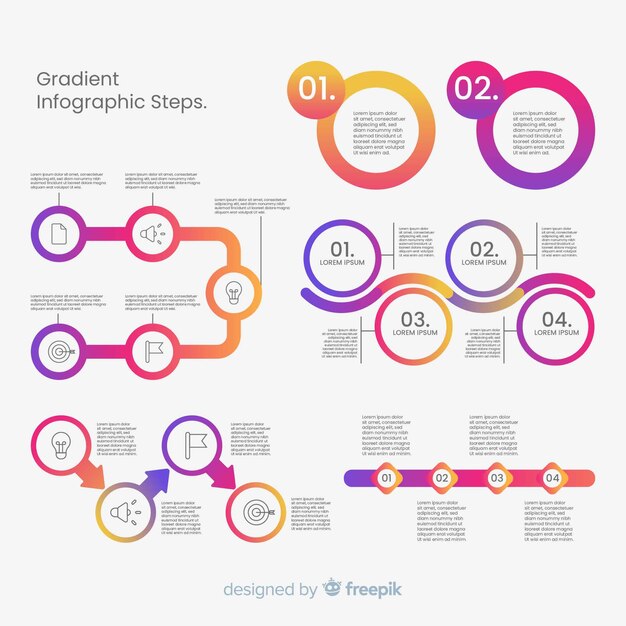 Muestra pasos infografía planos degradados