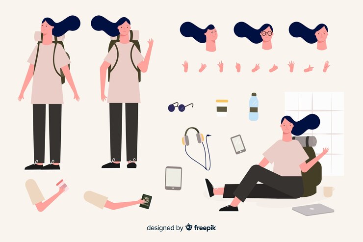 Vector gratuito muestra personaje chica viajera dibujos animados