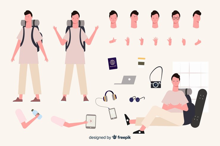 Vector gratuito muestra personaje chico viajero dibujos animados