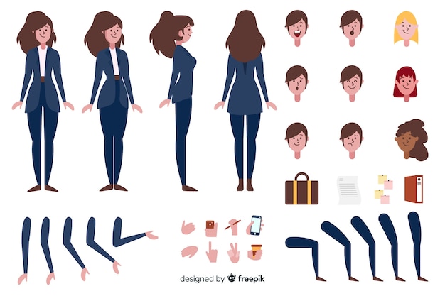 Muestra personaje mujer de negocios dibujos animados
