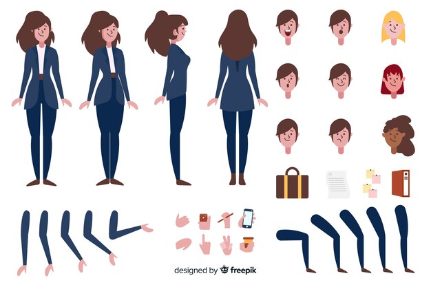 Muestra personaje mujer de negocios dibujos animados