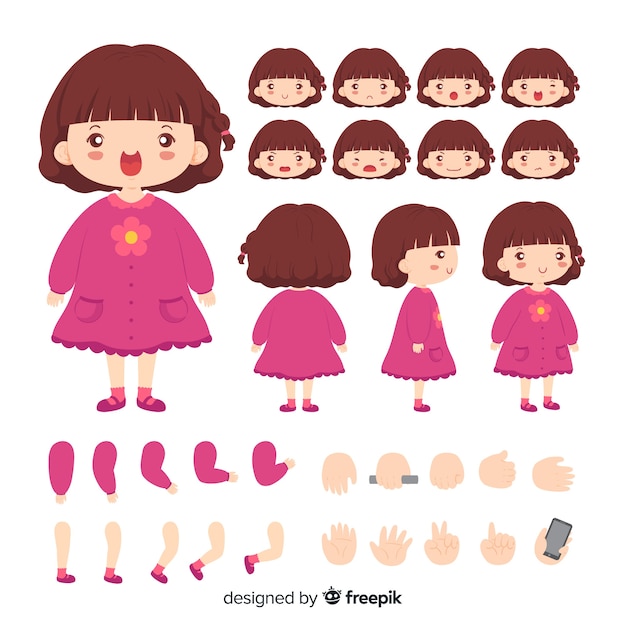 Vector gratuito muestra personaje niña adorable dibujos animados