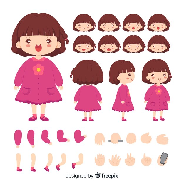 Muestra personaje niña adorable dibujos animados