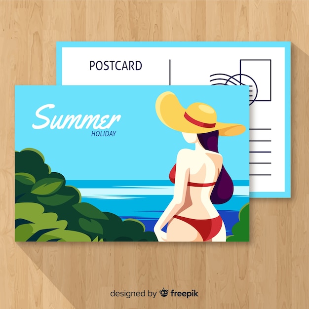 Vector gratuito muestra postal vacaciones de verano dibujada a mano