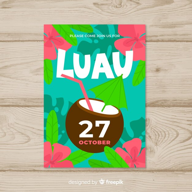 Muestra póster bebida fiesta luau