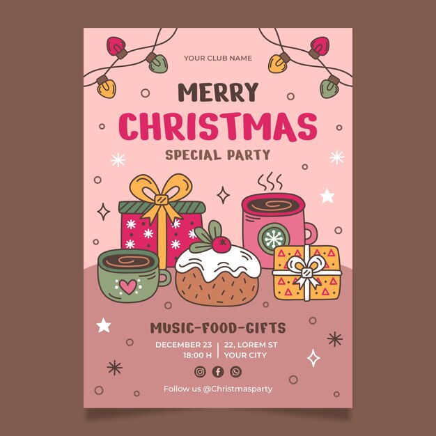 Muestra póster fiesta navidad dibujado a mano