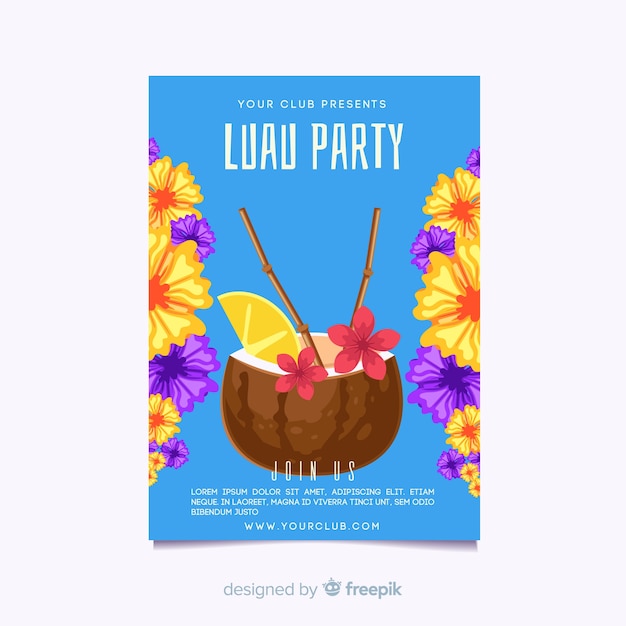 Muestra póster luau cóctel coco