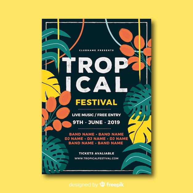 Muestra póster tropical vintage festival de música