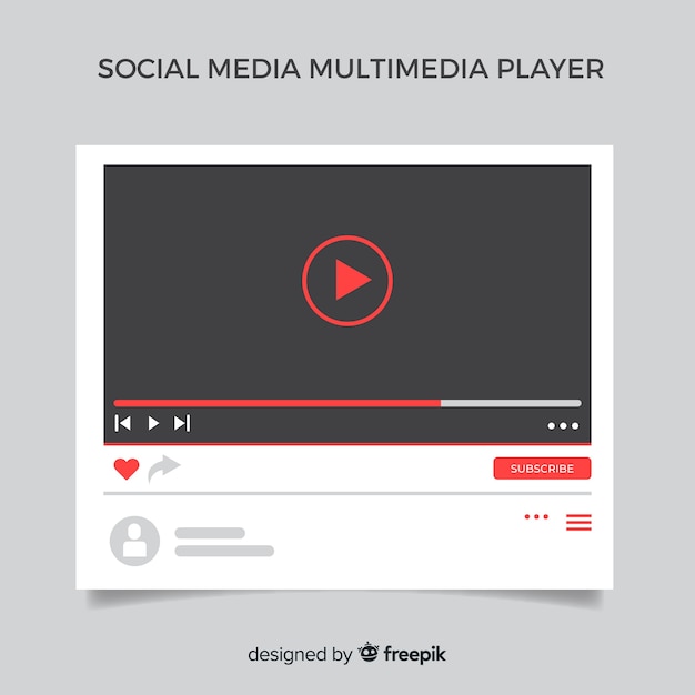 Muestra reproductor multimedia redes sociales plano