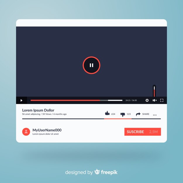 Muestra reproductor multimedia redes sociales plano