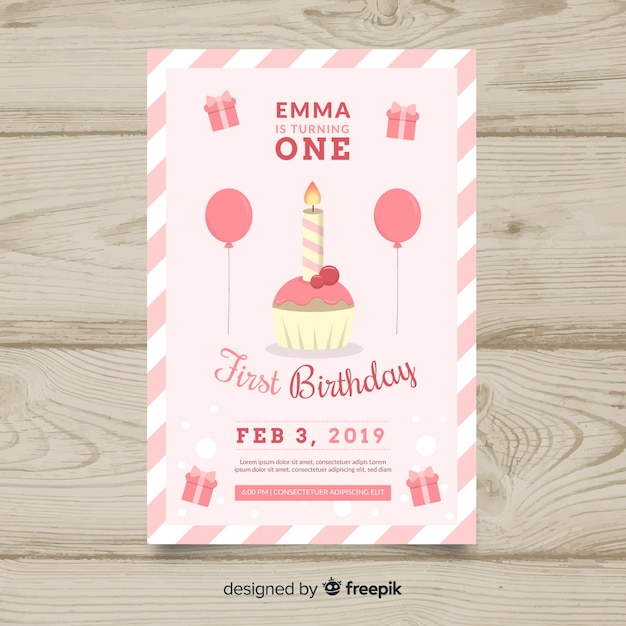 Muestra tarjeta cupcake vela primer cumpleaños