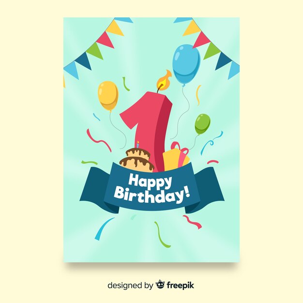 Muestra tarjeta primer cumpleaños vela rayos de sol