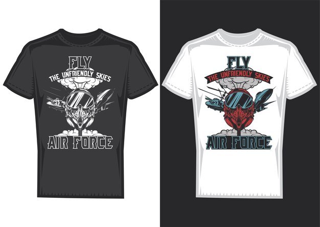 Muestras de diseño de camiseta con ilustración de fuerzas aéreas