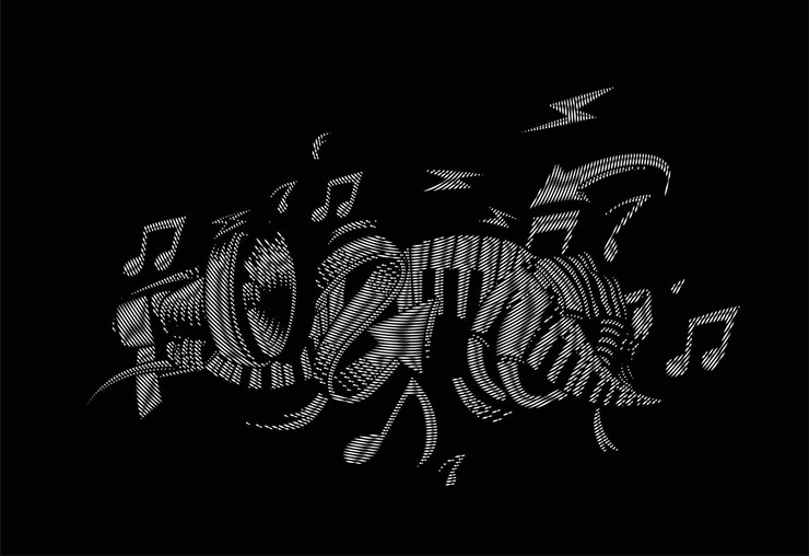 Vector gratuito mueva el ritmo con la flecha y la guitarra, ilustración vectorial stiker.