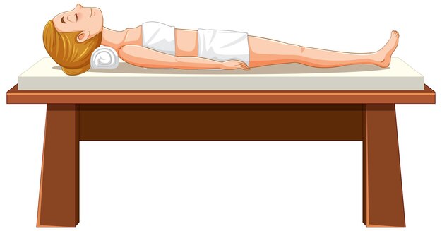 un, mujer, acostado, en, cama del masaje