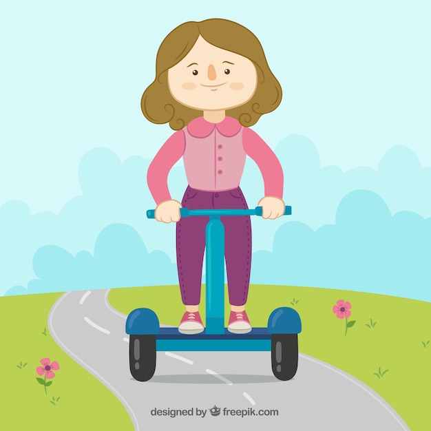 Vector gratuito mujer adorable con scooter eléctrico