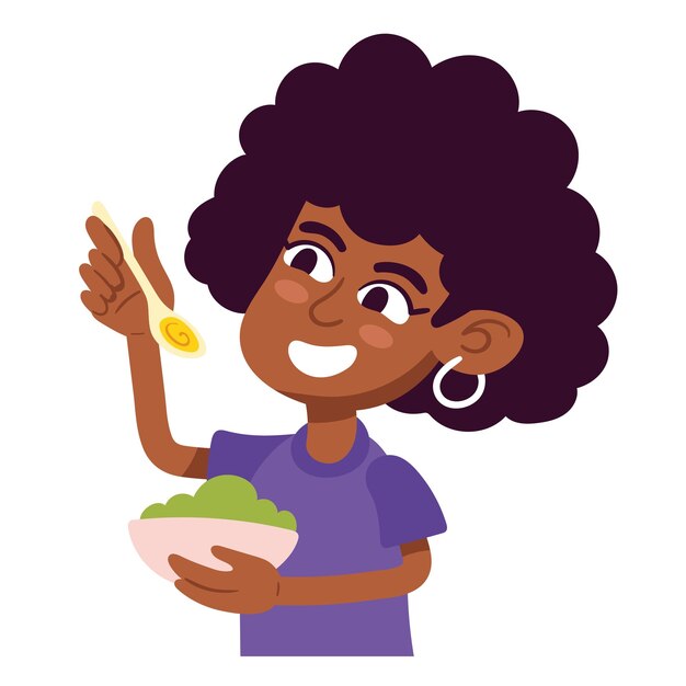mujer afro comiendo