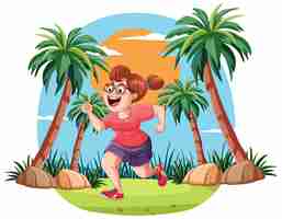 Vector gratuito una mujer alegre corriendo en un entorno tropical