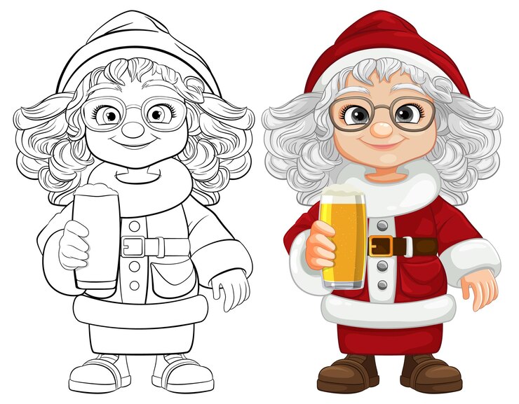 Vector gratuito mujer alegre vistiendo tela santa personaje dibujos animados sosteniendo cerveza