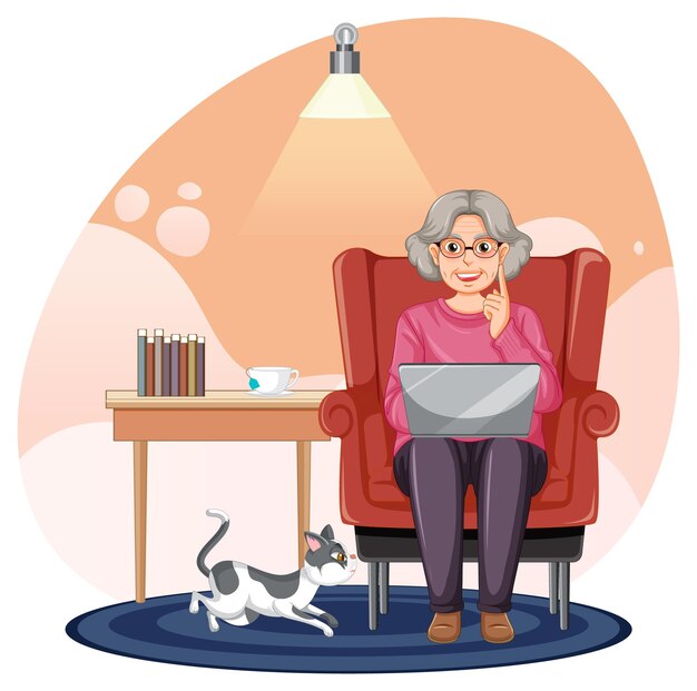 Mujer anciana usando una computadora portátil