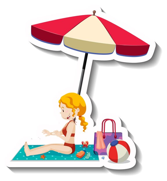 Una mujer aplicando loción de protección solar en la playa.
