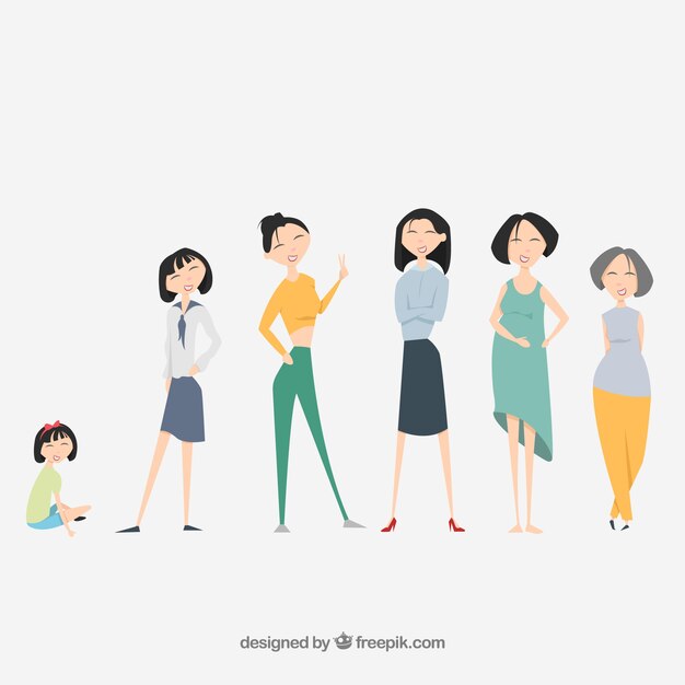 Mujer asiática en diferentes edades