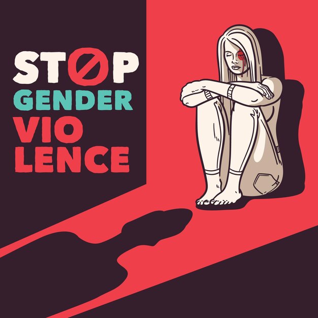 Mujer asustada en concepto de esquina pro derechos civiles
