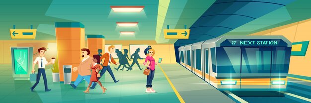 Vector gratuito mujer en banner de la estación de metro