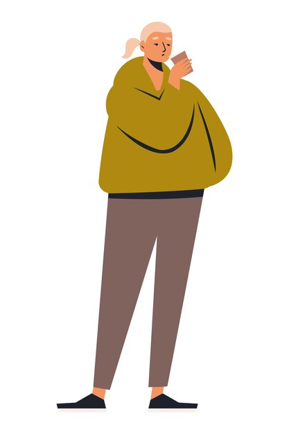 mujer bebiendo café en una taza desechable ilustración aislada