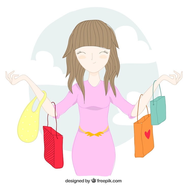 Vector gratuito mujer con bolsas de compras