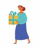 Vector gratuito mujer con caja de regalo