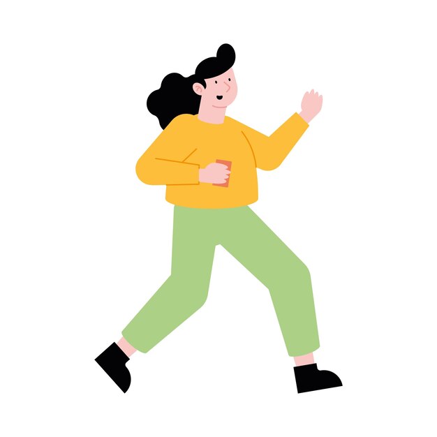 mujer caminando con un teléfono inteligente