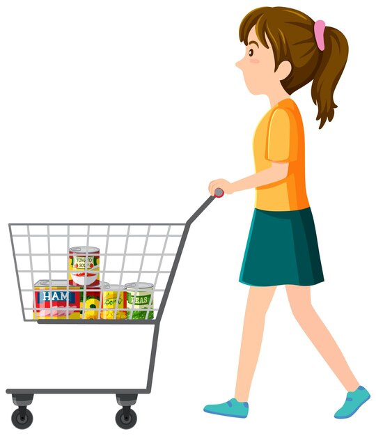 mujer, con, carro de compras, vector