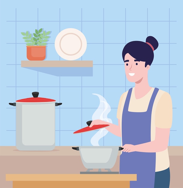 Vector gratuito mujer cocinando en la cocina