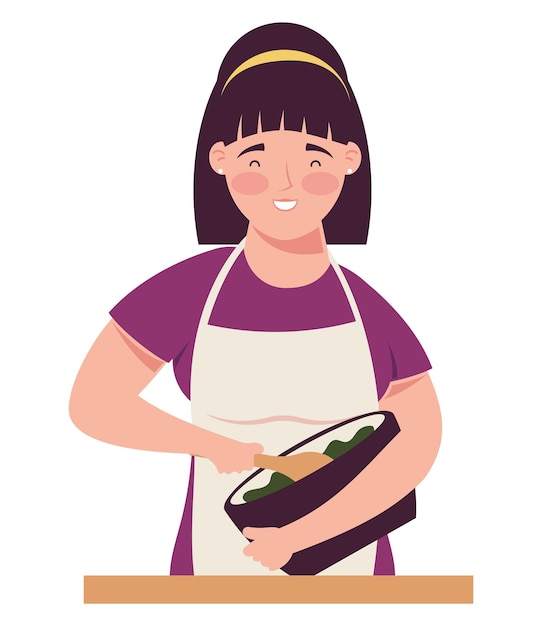 Vector gratuito mujer cocinando mezclando con un tazón