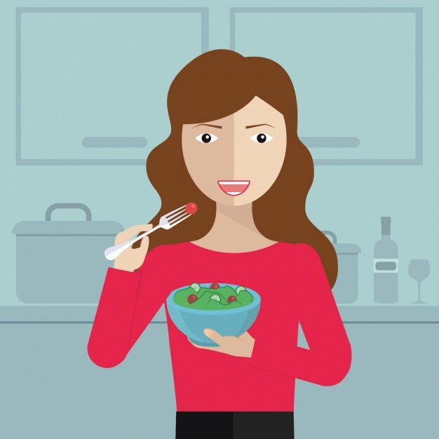 Vector gratuito mujer comiendo en la cocina