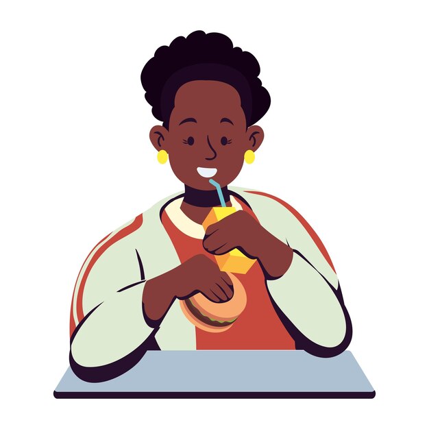 mujer comiendo hamburguesa ilustración aislada