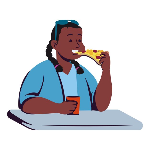 Mujer comiendo pizza ilustración aislada