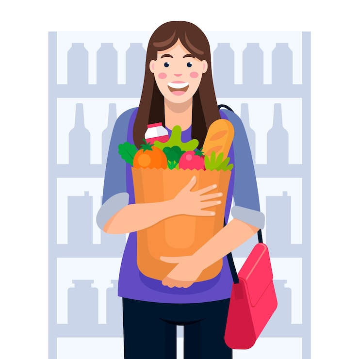 Vector gratuito mujer comprando comestibles