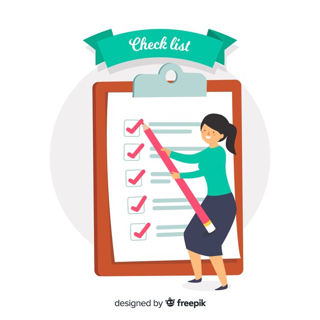 Mujer comprobando la lista de verificación gigante