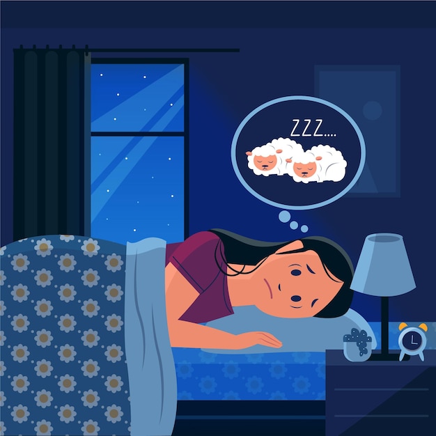 Vector gratuito mujer de concepto de insomnio contando ovejas