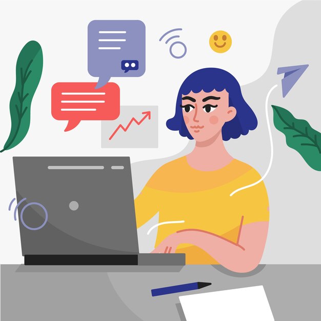 Mujer de concepto de teletrabajo en cuarentena