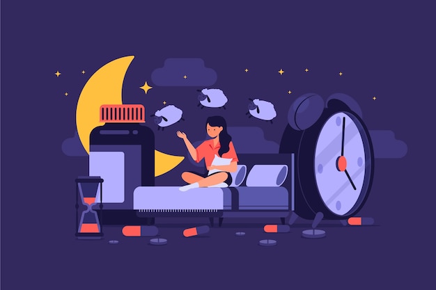 Vector gratuito mujer contando el concepto de insomnio de ovejas