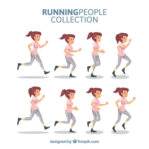Mujer corriendo con diferentes poses
