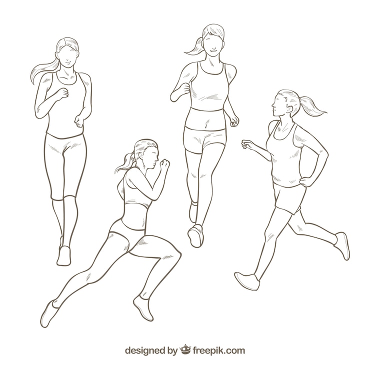 Vector gratuito mujer corriendo con diferentes posturas