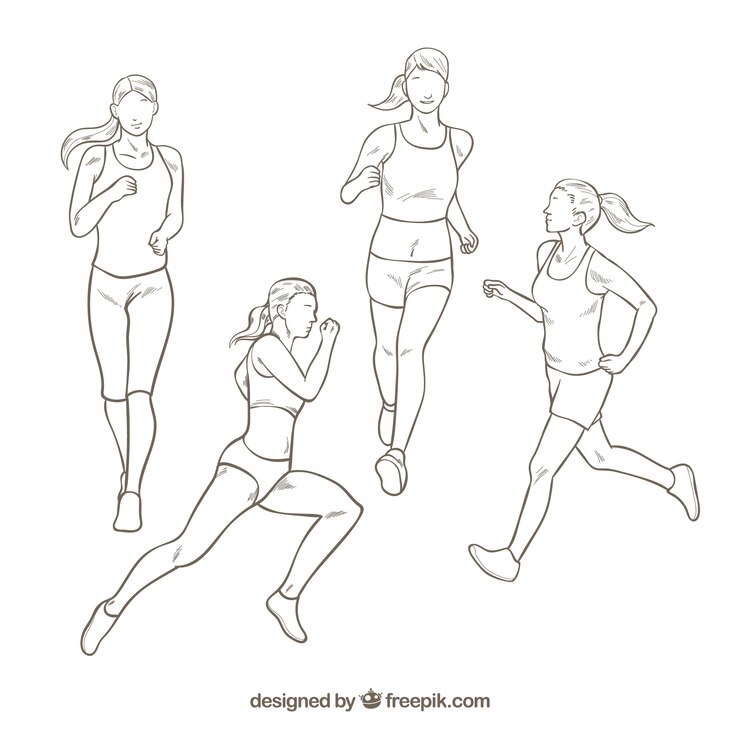 Vector gratuito mujer corriendo con diferentes posturas