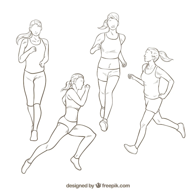 Mujer corriendo con diferentes posturas