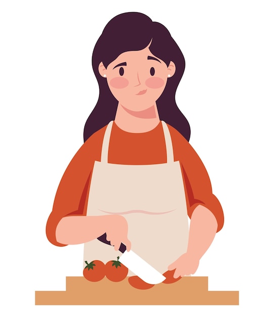 Vector gratuito mujer cortando tomates