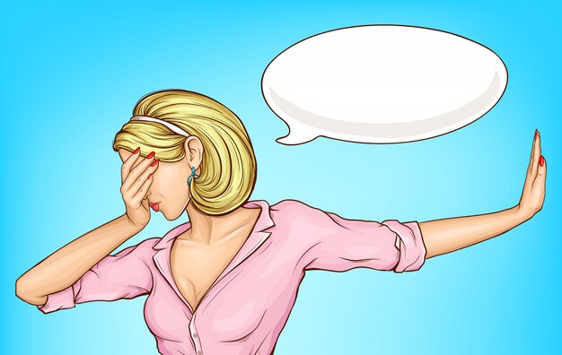 Mujer decepcionada haciendo dibujos animados facepalm