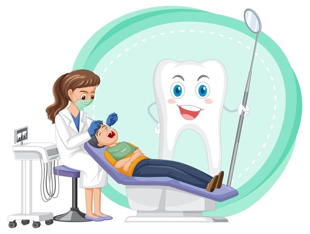 Mujer dentista examinando los dientes del paciente sobre fondo blanco